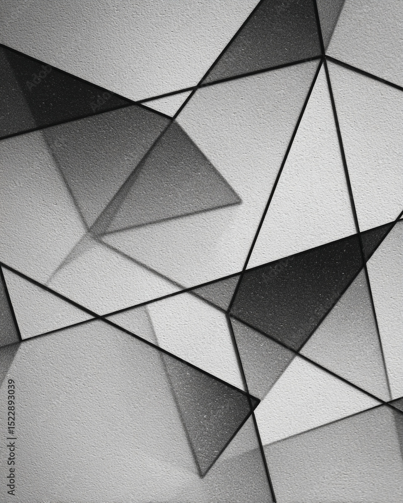 Poster abstract monochrome geometric design with intersecting lines and triangular shapes on textured surfa