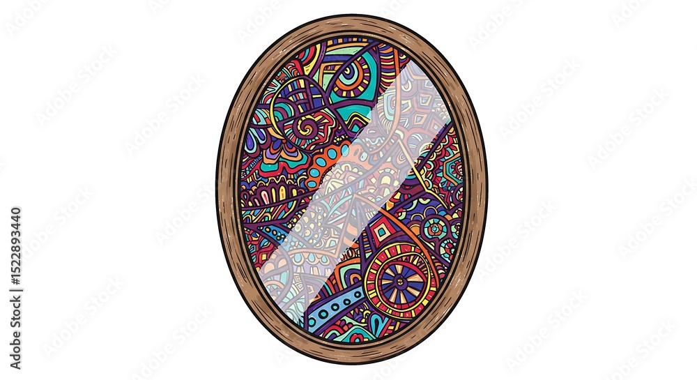 Poster Intricate Pattern Reflected in Oval Mirror with Wood Frame