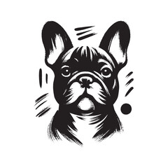 French bulldog head sketch black ink style vector illustration


