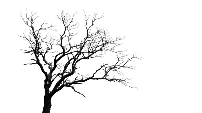 Black silhouette of a charred tree with transparent background, ideal for photo manipulations or graphic design projects requiring a stark and dramatic element - Powered by Adobe