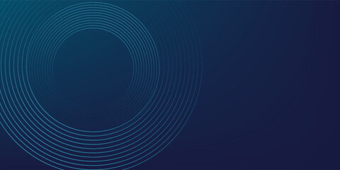 Abstract blue glowing geometric lines on dark blue background. Modern shiny blue circle lines pattern. Futuristic technology concept. Suit for cover, poster, banner, header, website.eps10