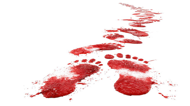 Disturbing bloody footprints are fading into the distance on a transparent background, creating a chilling and eerie scene of unknown origin, perfect for crime, mystery, or horror projects