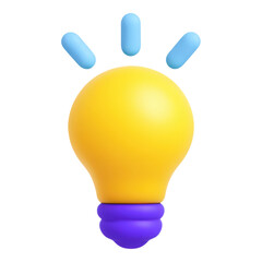 A vibrant 3d rendered illustration of a glowing lightbulb representing the concepts of ideas and innovation on a black background.