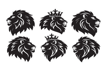 Set of Lion head line art 