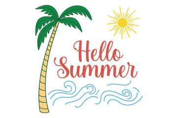 Tropical summer vacation poster with palm trees on a sunny beach, a perfect island paradise travel design