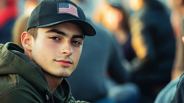 Young man in baseball cap, outdoors, thoughtful expression