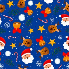 Hand Drawn Christmas Seamless Vector Pattern. Cute Christmas Elements Background. Simple Style Design Ideal For Textile, Wallpaper, Fabric Prints