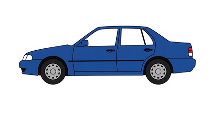Fototapeta premium Illustration of a Blue Sedan Car Side View on White Background