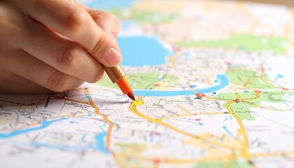 A hand colouring a part of a map with colour markers