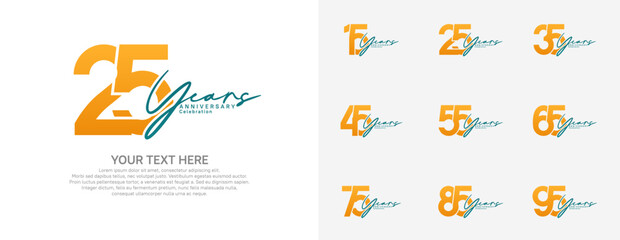 Anniversary logo set vector design, orange and blue color for celebration event