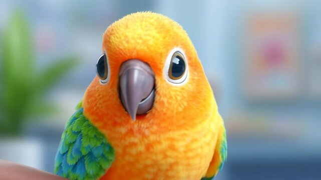 Adorable bird character Cute sun conure animation, colorful sun conure cartoon loop, 3D sun conure character motion kids cartoon parrot