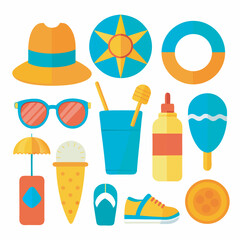Colorful Summer Beach Essentials Illustration