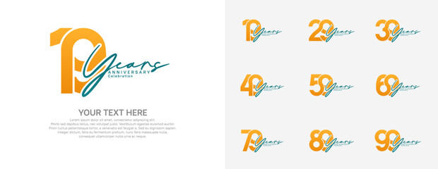 Anniversary logo set vector design, orange and blue color for celebration event