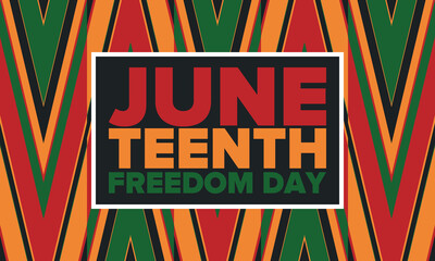 Juneteenth Independence Day. Freedom or Emancipation day. Annual american holiday, celebrated in June 19. African-American history and heritage. Poster, greeting card, banner and background. Vector