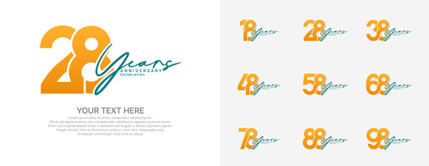 Anniversary logo set vector design, orange and blue color for celebration event
