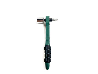 Preset torque wrench with cap head. Green and black coated handle. Working tool with reversible...
