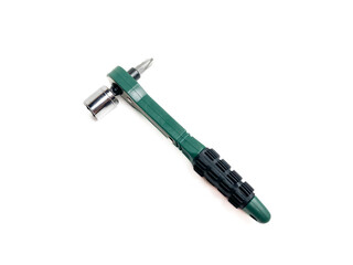 Preset torque wrench with cap head. Green and black coated handle. Working tool with reversible...