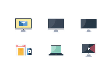 a collection of computer interface views in flat vector style