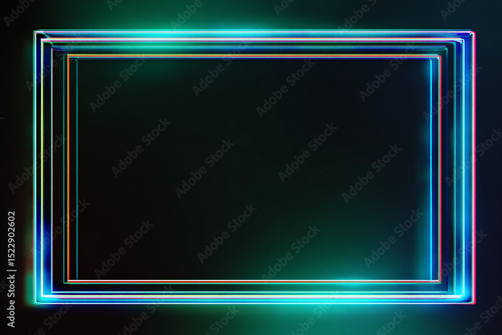 Poster a vibrant rectangular frame with layered neon lights on a dark background creating a modern effect