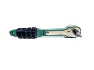 Preset torque wrench with cap head. Green and black coated handle. Working tool with reversible...