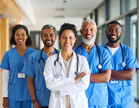 Diverse medical team smiling