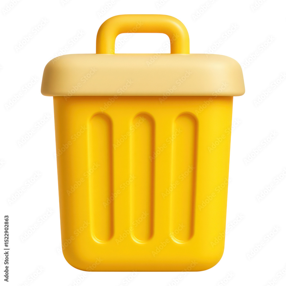 Poster a vibrant and minimalist yellow trash can icon rendered in a cheerful 3d style with a black backgrou