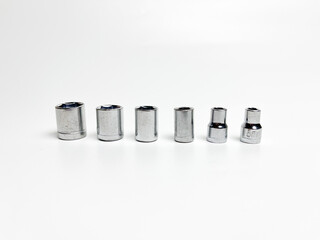 Set of stainless steel hex sockets.
