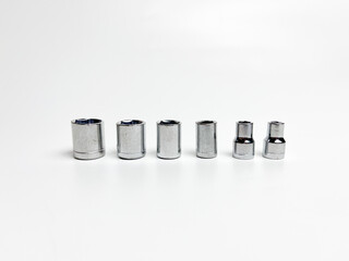Set of stainless steel hex sockets.
