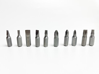 Sets of screwdriver bits isolated on white background