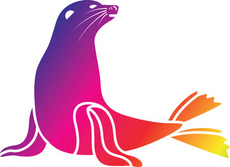 Stylized silhouette of a sea lion resting on a white background