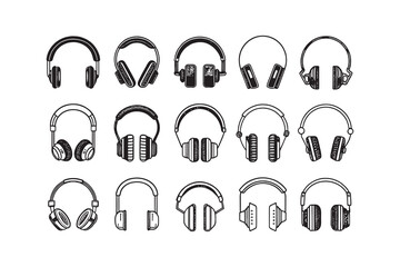 Set of Headphone line art 