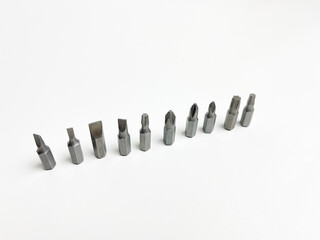 Sets of screwdriver bits isolated on white background