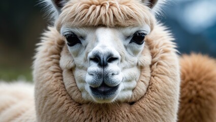 Alpaca llama cute face portrait close up adorable soft fluffy