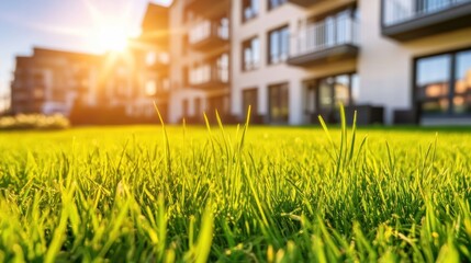 Sunny Lawn in Front of Modern Apartments