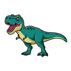 This vector illustration shows a fun and cute green cartoon Tyrannosaurus Rex dinosaur character