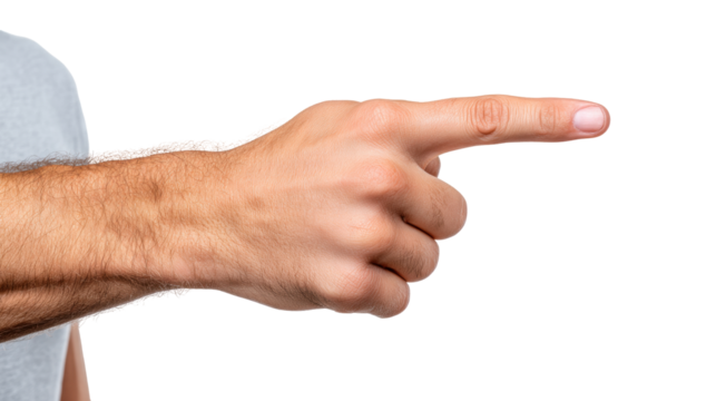 Hand pointing straight on transparent background isolated with natural skin texture and hair - Powered by Adobe
