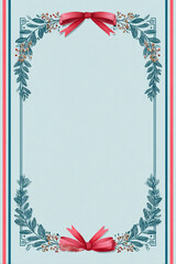Obraz premium Elegant frame with floral design and red ribbons on a light blue background for invitations and cards