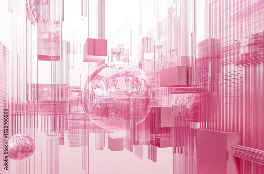 Fototapete conceptual visualization of a set, placed on the right abstract forms arranged in a deliberate struc