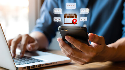 Man working with digital devices in a modern business setting