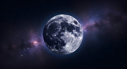 Fototapeta premium Full Moon Against Starry Galaxy Background | Detailed Lunar Surface and Deep Space Cosmos for Science, Astrology and Mystery Concepts
