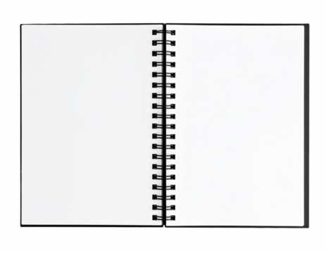 A blank notebook with clean pages ready to be filled with thoughts, ideas, and notes on a simple and minimalistic background isolate on transparent background