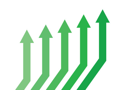 5 green arrows going up represent business competition profit growth