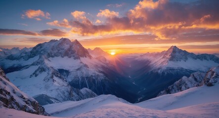 The Stunning Mountain Chain Of The North Of. Panorama Landscape At Sunset And Sunrise. With Empty Copy Space For Text