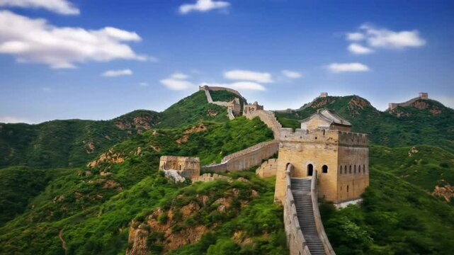 4K Timelapse of Great Wall Of China. China Great Wall autumn