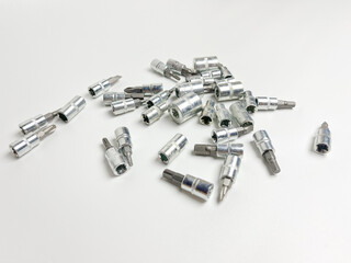 Sets of screwdriver bits isolated on white background