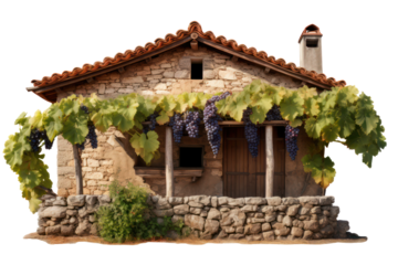 small provence home surronded grapes and vine  isolated on transparent background, png file