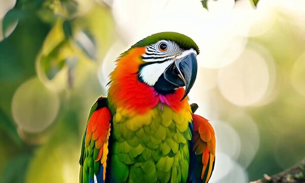 Burung beo berwarna warni hijau merah kuning 