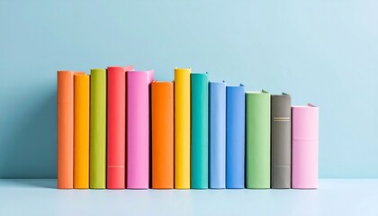 Naklejka premium A Colorful Collection of Books Arranged on a Shelf Against a Light Blue Background