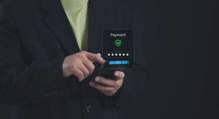 Mobile payment interface with password confirmation and security shield icon, showing user accessing secure financial transaction. Ideal for mobile authentication, online finance, and digital approval
