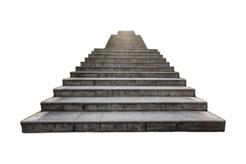 Stone steps ascending in pyramid formation with weathered concrete blocks arranged symmetrically, isolated on a transparent background